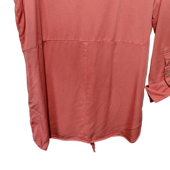 T&W Designs Women's Sz L Salmon Peach Tunic Button Up Shirt Tencel Front Tie - Picture 6 of 7